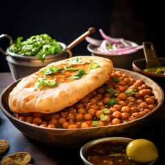 famouse Indian food called chole bhature made from Chickpea and fried puri