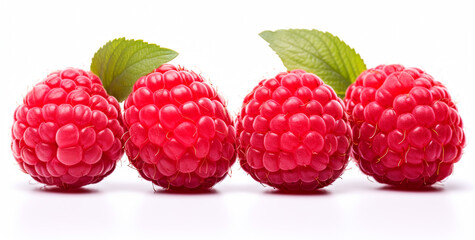 Raspberries isolated on white background. Fresh raspberry close up. Raspberry isolated on white background. Top view. Flat lay.