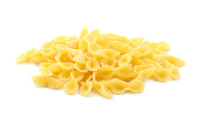 Pile of raw farfalline pasta isolated on white