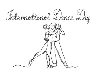 International Dance Day.Abstract dancer,continuous one line art hand drawing sketch
