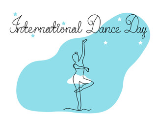 International Dance Day.Abstract dancer,continuous one line art hand drawing sketch