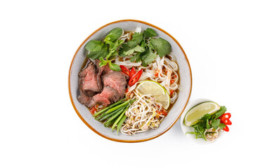 Pho bo soup on a white background studio shooting 2