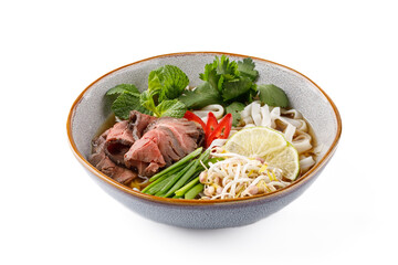 Pho bo soup on a white background studio shooting 1