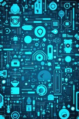 cyan abstract technology background using tech devices and icons
