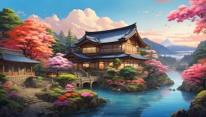 Obraz premium Beautiful japanese garden in autumn.Generative AI