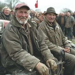 Fototapeta premium Farmer holding a sign with the inscription 