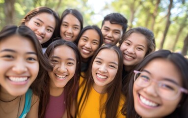Fototapeta premium Diverse Group of Young People Standing Together Smiling for a Photo Generative AI
