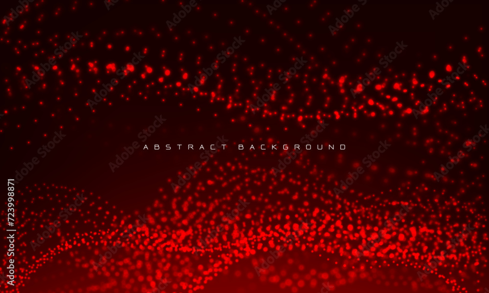 Poster abstract 3d red particles flow wave dot landscape digital data structure future mesh grid technology