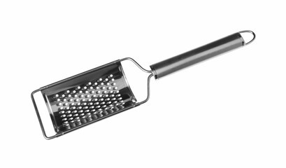 One metal grater for cheese isolated on white, top view