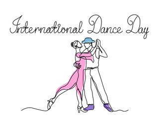 International Dance Day.Abstract dancer,continuous one line art hand drawing sketch