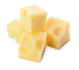 Cubes of delicious cheese isolated on white