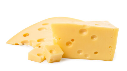 Cut fresh delicious cheese isolated on white