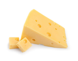 Cut fresh delicious cheese isolated on white