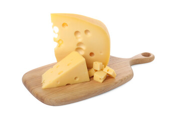 Cut fresh delicious cheese isolated on white