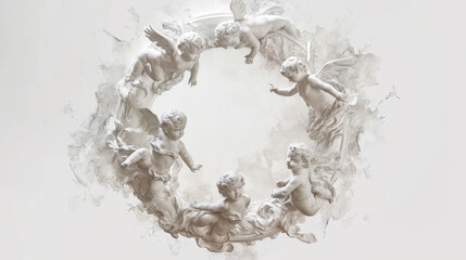 A watercolor illustration of cherubs dancing in a circle their graceful movements a symbol of pure...