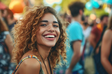 Smiling attractive woman at summer dance music festival