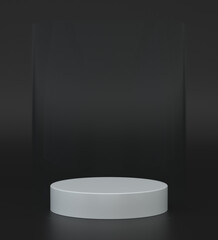 White pedestal spotlight stage scene studio with gold ring, luxury black podium