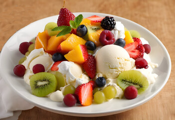 Irresistible Fruit Salad Delight: Topped with Delicious Ice Cream