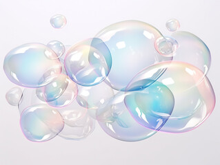 colorful soap bubbles on a white background. Cosmetics Blue Serum bubbles. Collagen bubbles Design. Moisturizing Essentials and Serum Concept. Vitamin. Beauty fashion background with water bubbles 