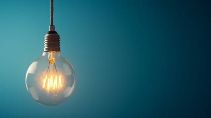 Illumination Essence: A Glowing Edison Bulb Against Blue - obrazy, fototapety, plakaty