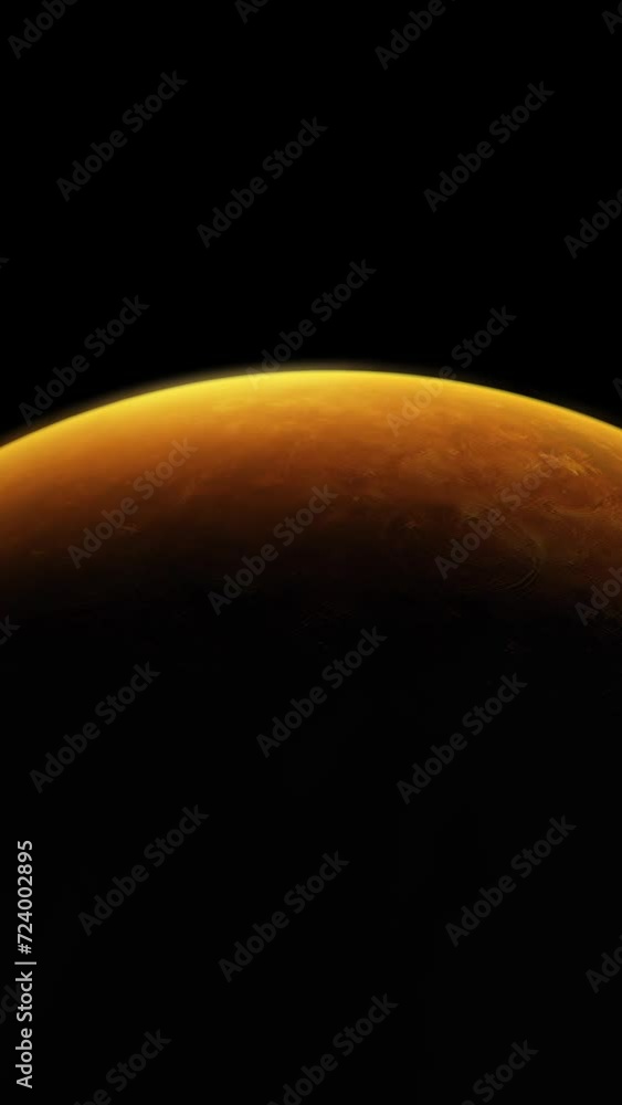 Wall mural vertical video of the red planet mars with the sun rising behind casting deep shadows concept