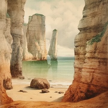 vintage sea landscape oil painting , generated by AI