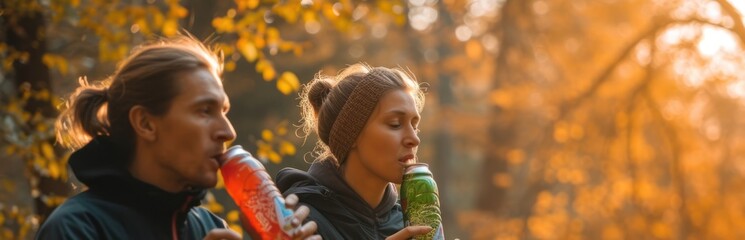 Man and a Woman Holding a Bottle of Water During Physical Activity Generative AI