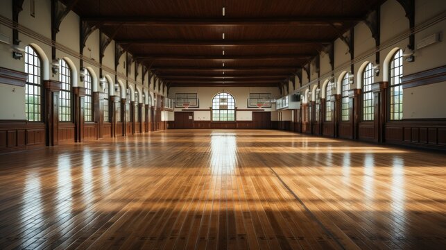 Basketball sport arena interior view to wooden UHD Wallpaper