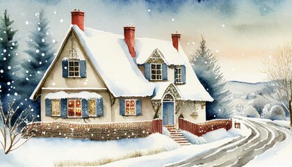 Naklejka premium christmas house in the snow