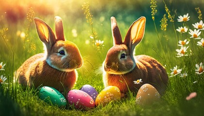 Fototapeta na wymiar easter bunny with easter eggs 