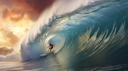 Surfer riding a wave - obrazy, fototapety, plakaty