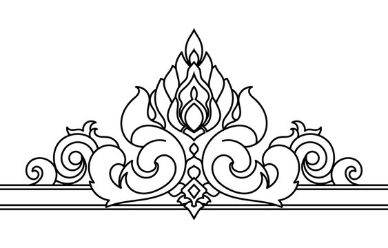 Thai pattern lines, components of a picture frame for decorative art work on a white background.
