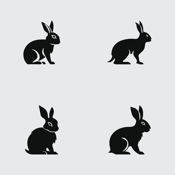 Set of Rabbit Silhouette easter bunnies logo, rabbit logo vector icon isolated.