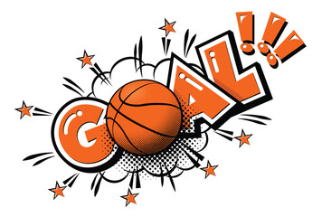 Goal basketball comic icon. Ball and explosion text speech bubble. Vector sticker template on transparent background - obrazy, fototapety, plakaty
