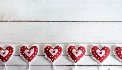 red hearts on white wood 