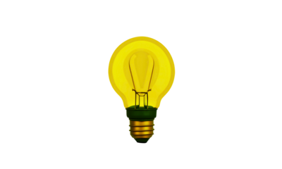 Yellow light bulb isolated on transparent background. PNG