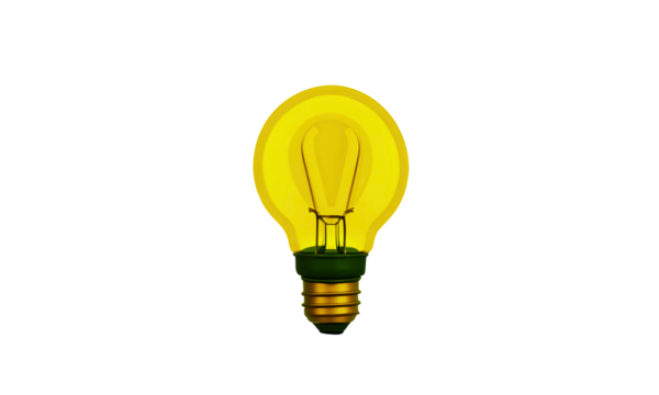 Yellow light bulb isolated on transparent background. PNG