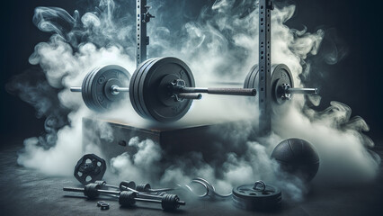 Weightlifting set in the smoke. 