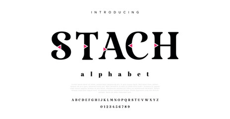 Stach Abstract minimal modern alphabet fonts. Typography technology vector illustration