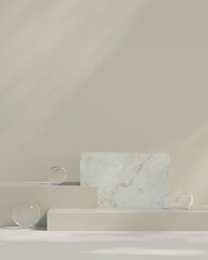 3D rendering template mockup of marble and gray brown podium in square with decorative shape
