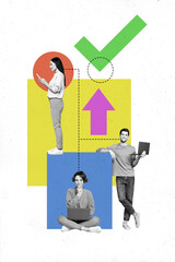 Image poster collage of successful people office workers colleagues working together isolated on...