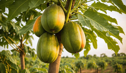 Papaya on the papaya tree in garden
