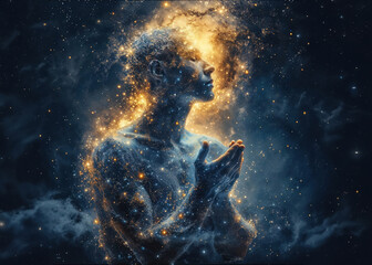 Fototapeta na wymiar A profile bathed in stardust, where the cosmos dances on human contours