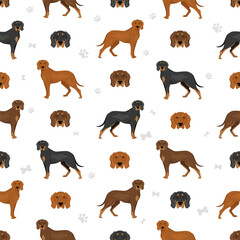 Polish Hunting dog seamless pattern. All coat colors set.  All dog breeds characteristics - obrazy, fototapety, plakaty