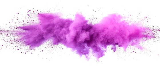 Bright purple lilac holi paint color powder festival explosion isolated white background. industrial print concept background