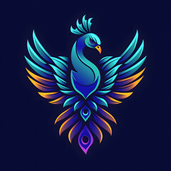 Obraz premium Beautiful peacock logo design, symetric.