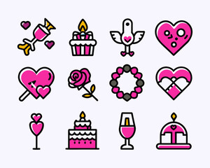 icon set valentine day in pink