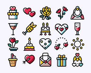 icon set valentine day in pink