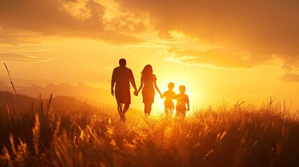 Family Walking Across Grass-Covered Field Generative AI