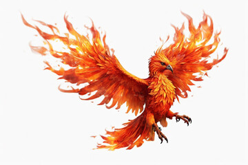 A painting of a bird with a fire tail and wings generative ai